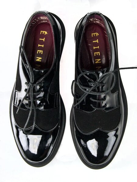 Pantofi oxford dama cu varf rotund negri Kaia